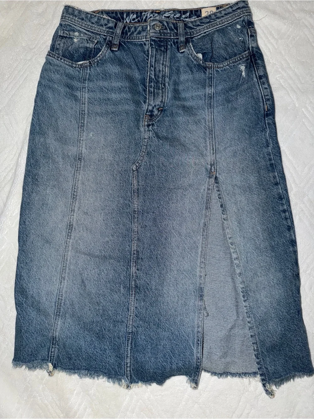 Free People Denim Midi Skirt in Faded Blue